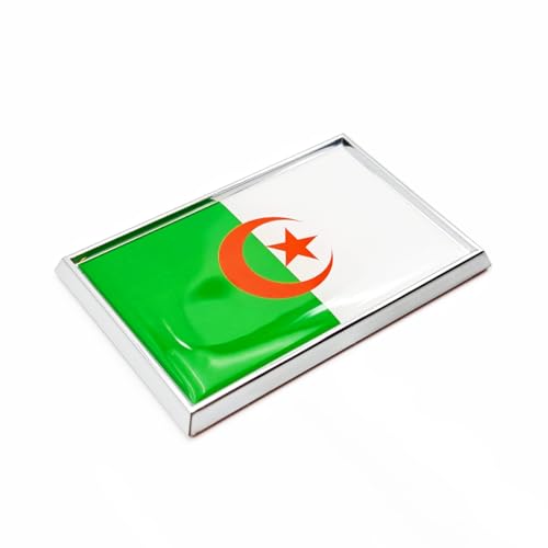 Image of Algeria Flag Sticker Emblem Algerian Decal Car Chrome Flags, 2 Pack, 3 x 2 inches