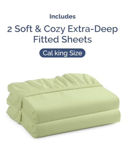 Image of CGK Linens 2 Pack Extra Deep Cal King Fitted Sheets - Light Sage Green
