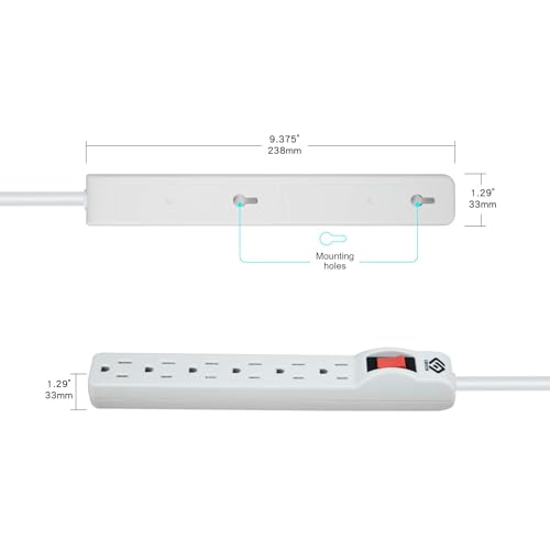 OSKOS 2-Pack Multitoma 6 Enchufes con Cable de 3 Pies, 15A/1800W, Montable en Pared, Certificado UL miniatura 6