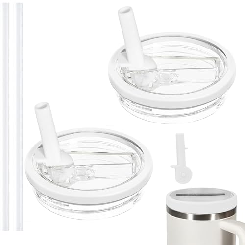 Bagtopia 40oz Cup Lid Replacement Leakproof Flip Straw Tumbler Detachable Lid Compatible with Stanley Quencher H2.0 Cup Accessories for Travel Sports Daily 2 Pack White