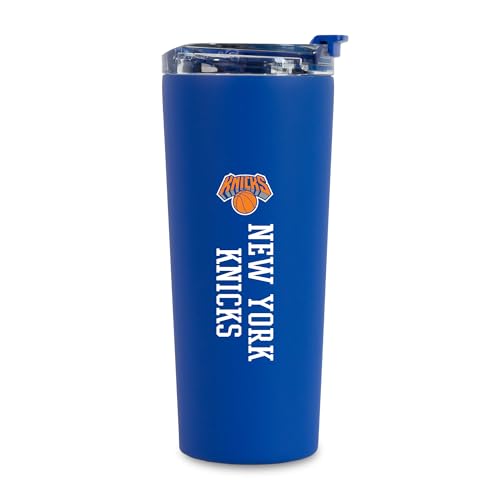 Image of Rico Industries NBA Basketball New York Knicks Royal Blue 24oz Stainless Steel Tumbler with Lid and Dual Functioning Lid