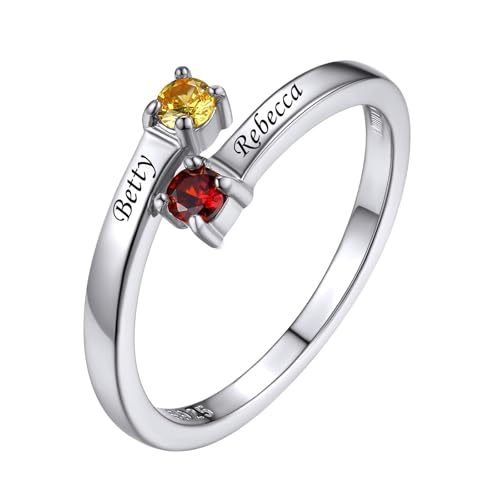 Custom4U Personalized 1-4 Birthstone Rings for Women Promise Rings for Her Sterling Silver Mothers Ring Customized Cubic Zirconia Stones Wedding/Valentine's Day/Mother's Day Jewelry Gift for