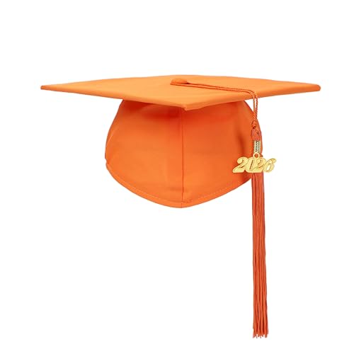 FtyFty Unisex Adult Matte Graduation Cap with Tassel Year Charm (Orange)