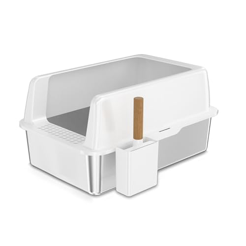 Caja de arena para gatos de acero inoxidable con lados altos miniatura 1