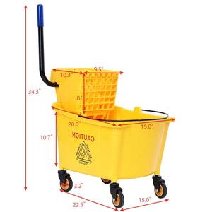 Image of ReunionG Commercial Mop Bucket, Household Bucket with Wringer, Side Press Mop Bucket with Wheel and Handle, Side Press Wringer Trolley with Ergonomic Rocker for Easy Water Drain, Yellow (34 Quart)