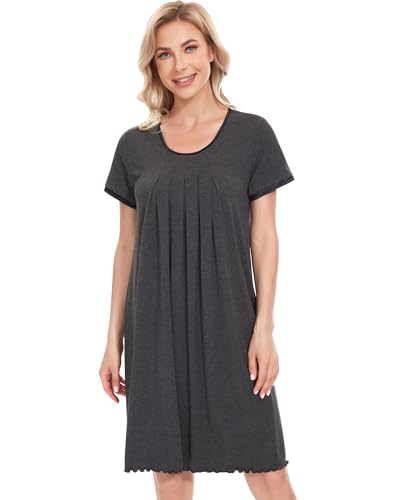 Image of NACHILA Nightgowns for Women-Viscose Made from Bamboo, Pleated Sleepwear.
