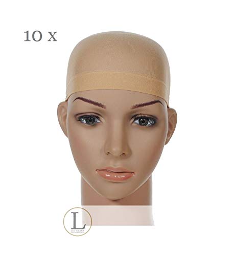 10 x Luttmann pruikkapje, nylon, kant onderkapje in beige naturel.
