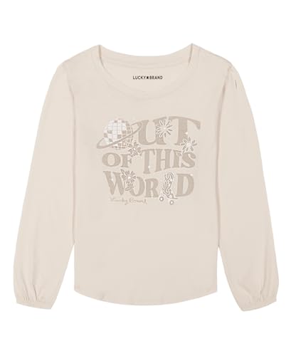 Image of Lucky Brand Girls' Long Sleeve Graphic T-Shirt, Tagless Cotton Tee with Fun Designs
