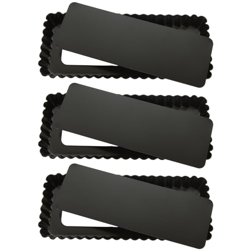 WOPPLXY Confezione da 3 Stampo per Crostata Rettangolare, Stampo per Crostata con Rivestimento Antiaderente 25 x 10,2 x 2,5 cm con Base di Sollevamento, Stampo per Quiche in Lega di Alluminio Nero