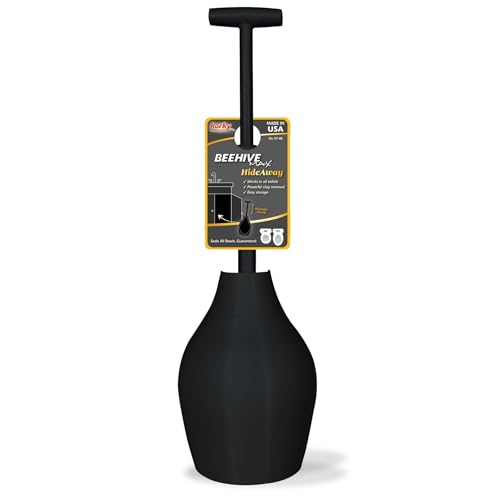 Korky BeehiveMAX Hideaway - Heavy Duty Toilet Plunger with Holder in Black - Drip Free Carry-Seals All Bowl Shapes – Powerful Clog Removal, 97-5B