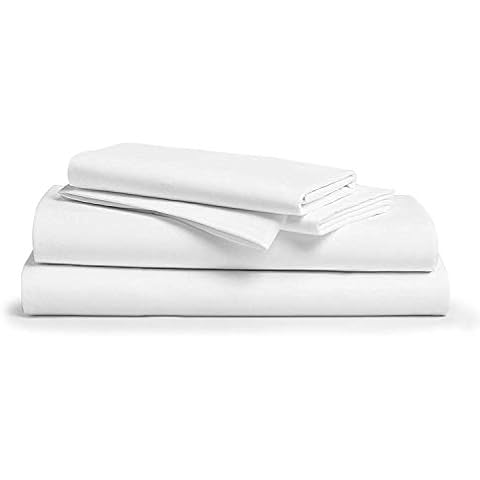 M Fabrics Luxury Soft Sateen Weave 600 Thread Count 100% Cotton 4 Piece Complete Set - 1x Duvet Cover, 1x Fitted Sheet, 2x PillowCases - Single Double King Super King (White, Single) Cover