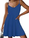 florynova Summer Dresses for Women Spaghetti Strap Sundress Casual Sleeveless Beach Dress with Pockets(Bright Blue,L)