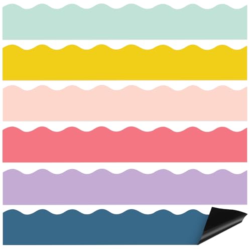 Tenceur 162 Pcs Magnetic Bulletin Board Borders for Classroom Bulletin Boarder Trim for Whiteboard Decorations Scalloped Trim Colorful Office Home Use Spring Summer Decor(Fresh Color)