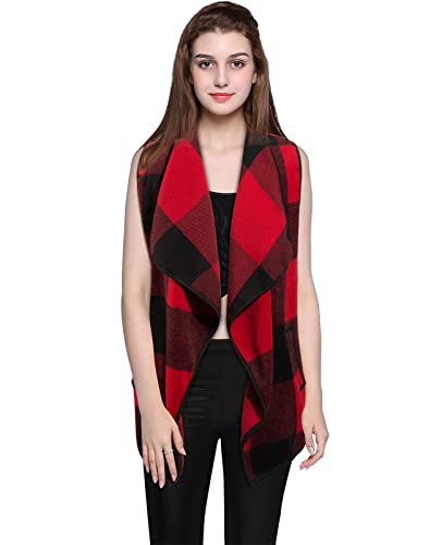 Women's Plaid Vest Casual Lapel Open Front Sleeveless Cardigan Jacket Coat with Pockets3