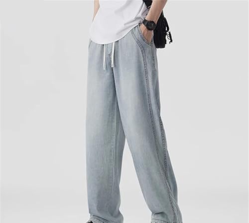 Men Straight Jeans Loose Fit Soft Stretch Casual Denim Pants High Waist Elegant Office Trousers2