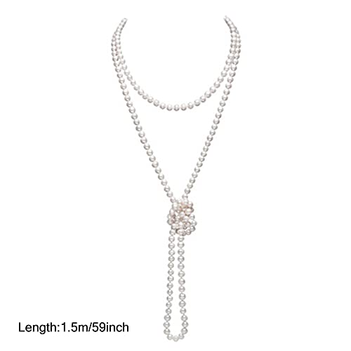 Multi Strand Imitation Pearl Necklace - 1920s Flapper Style, 1.5m White2