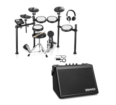 Donner DED-200 Electric Drum Sets with Quiet Mesh Drum Pads, Bundle with Donner Mini Electric Drum Amp 20W, Wireless Electronic Drum Amplifier Keyboard Speaker DDA-20 Protable for Home Practice - image 1