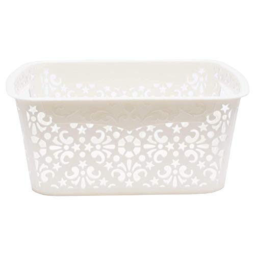 Image of Cutting Edge Essentials Plastic Storage Baskets /Shelf /Turkish Rack without Lid - Set of 1 for Fruit Vegetable Bathroom Stationary Home Basket with Handle (Cream, Small)