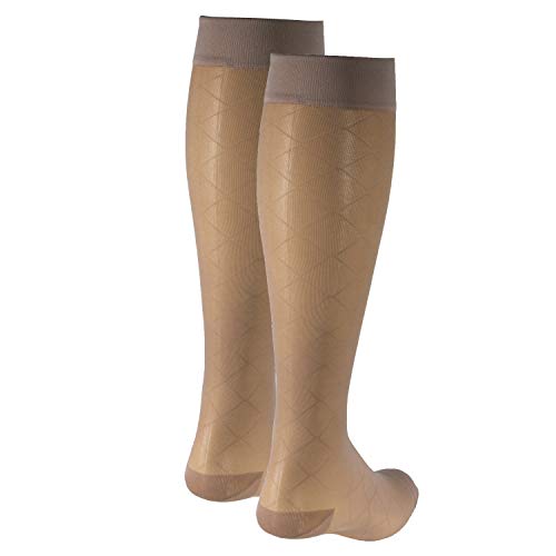 Image of Truform Sheer Compression Stockings, 15-20 mmHg, Women's Knee High Length, Diamond Pattern, Nude, X-Large