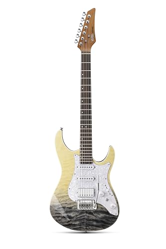 Donner 39 Inch Electric Guitar, DST-550 Color Gradient Poplar Body, Laurel Fretboard & Maple Veneer, 7 Tone Options, Tremolo Bridge, for Intermediate & Pro Players, Bonus Bag – Black Mirage Gradation