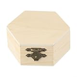 Joyero de madera con forma hexagonal para almacenamiento y organización de anillos, pendientes y pequeños accesorios de manualidades (9 x 8 x 4 cm)