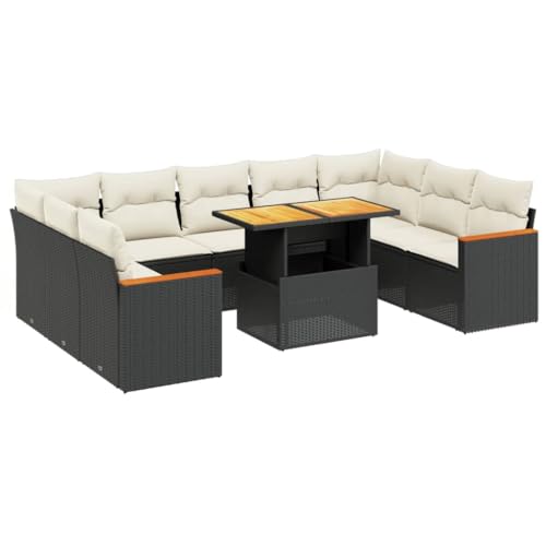 vidaXL Salon de Jardin avec Coussins 10 pcs, Canapés de Terrasse, Ensemble de Meubles de Patio, Mobilier d'Extérieur, Noir Résine Tressée