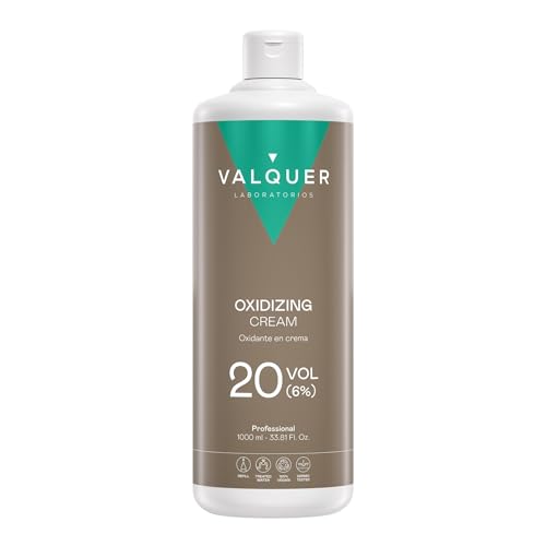 VALQUER Agua Oxigenada en Crema Estabilizada 20 Volúmenes 6% | Oxidante para Coloración Capilar Permanente y Decoloración | Vegano con Ingredientes de Origen Natural | Profesional | 1 L