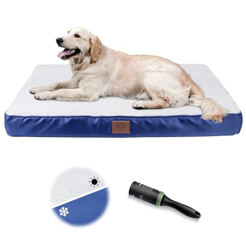 ZNM Dog Beds Large, Orthopedic Dog Crate Mattress with Washable Cover, Reversible Pet Bed Mat for Large Medium Dogs, Blue - Send 1 Lint Roller