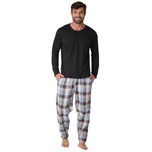 Pijama Masculino Longo Xadrez Frio Inverno De Flanela (Azul, M)
