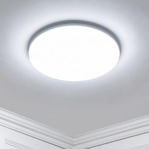 Sweier Plafon LED Techo, IP54 lámpara de baño impermeable, 18 W 2200LM, blanco frío 6000K, lámpara de techo delgada, 230 mm, luminaria circular blanca adecuada para cocinas, salas de estar, pasillos