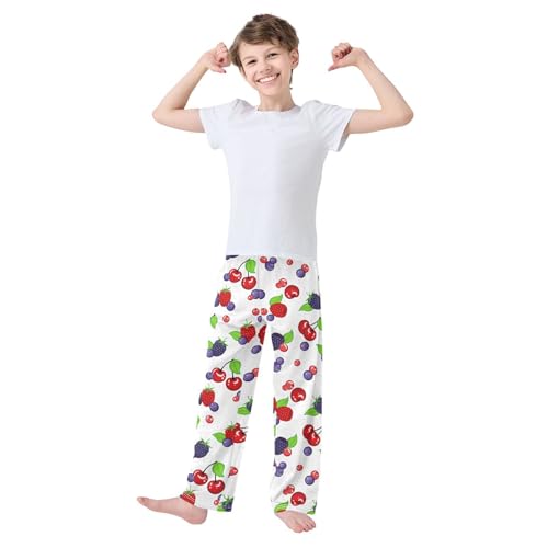 Blueberry Strawberry Boys Long Pants Soft Trousers Elastic Waist Kids Lounge Bottoms with Pockets S-XL2