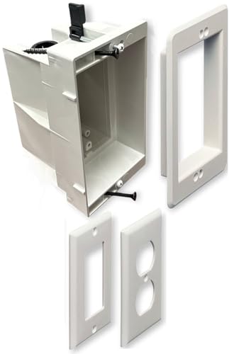 iMBAPrice DVFR1W-1 Recessed Outlet Box, 1-Gang White in-Wall Electrical Box for TV, Antenna & Cable, Includes Duplex & Decorator Covers for New Construction & Retrofit, 1 Pack
