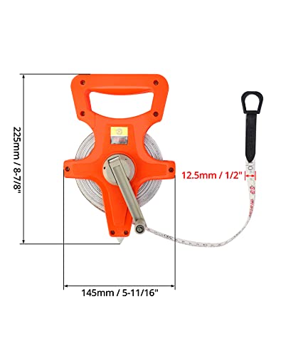 QWORK 1/2" x 100' Fiberglass Tape Measure, 2 Pack Engineer's Open Reel Dual Sided Measure, Orange by QWORK - Image 12