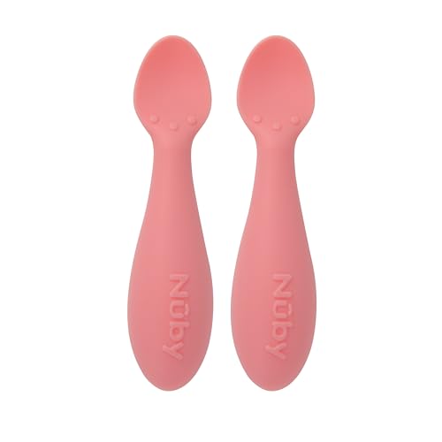 Image of Nuby Silicone Mini Spoons - (2-Pack) Baby-Led Weaning Spoons for Babies - 4+ Months - Pink