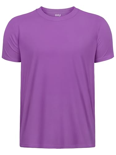 Boys Neon Shirts Dry Fit Athletic T Shirts UPF 50+ Performance Cooling Shirt Short Sleeve Rash Guard Kids Top for Boys Girls (Purple 16-18 Years)