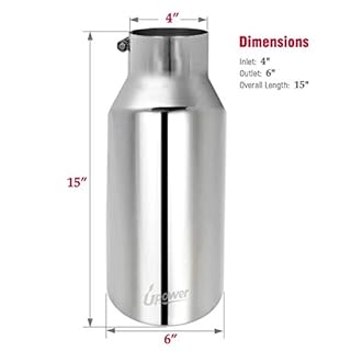 Upower Universal Diesel Trucks Car Exhaust Tip 4 Inch Inlet 6" Outlet 15" Long Stainless Steel Bolt-On