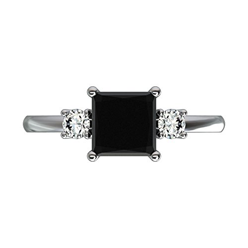 Womens Engagement Diamond Rings 14K Gold 1.1Ct Princess Cut Solitaire Black Diamond & White Diamond Ring3