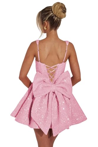 Sequin Homecoming Dresses with Bow 2025 Square Neck Short Prom Party Dress for Teens QA206