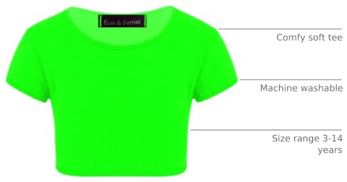 Image of Kids Girls Neon Fluorescent Plain Short Sleeve Crop Tops T-Shirt Tee Top Dance Wear Gymnastic Fancy Dress Age 3-14 Years