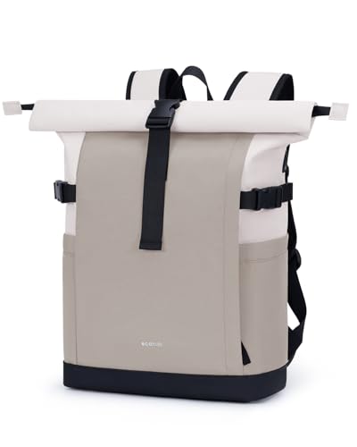 ECOHUB Rolltop Rucksack 2027L 15.6 Zoll Laptop Rucksack mit Schnellzugriff auf das Hauptfach ohne Öffnen des Rolltops Urbaner Tagesrucksack für Alltag Arbeit Uni und Reisen(Sand Khaki)