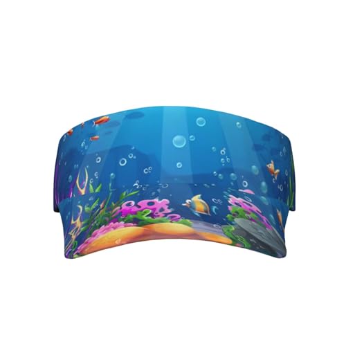 QAZWZML Visera deportiva estampada bajo el mar con ala curvada ajustable para tenis, golf y correr, color negro