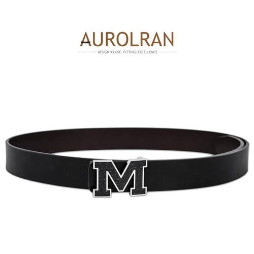 Image of Aurolran Men&Womens Leather Dress Belt Business Automatic Buckle Belt Color-Black Silver Gold