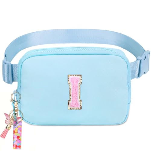 Image of Belt Bag for Girls Gifts - Birthday Gifts for Teenager, Personalized Gifts for Mom Freind Sister Teacher, Graduation GiftsInitial Crossbody Bag Belt Bag for Women Lavender Blue I