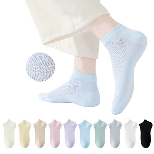 Womens Breathable Cotton Mesh Ankle Socks - 10 Pairs Lightweight and Comfortable for Spring and Summer