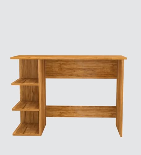 Image of Modern Compact Study Desk with 3 Side Shelves, Space-Saving Home Office Table, Oak Wood Finish, 103x72x40 cm