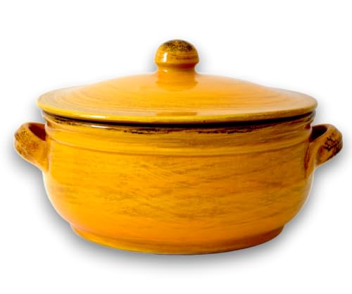 Colì, Terracotta Pan with Lid, Artisan Saucepan,Terre Antiche Yellow, Diameter 20 cm