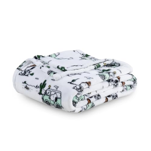 Berkshire Blanket Peanuts® VelvetLoft® Cute Character Snoopy Plush Throw Blanket,Snoopy Desert Travel White,Throw 55 in x 70 in (Official Peanuts® Product)