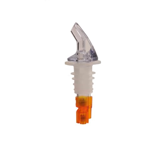 FSE PLPR050M Liquor Pourer, 1/2 oz., Without Collar, fits Standard 750ml Bottle, SAN (Plastic), Clear spout, Orange Tail, Pack of 12