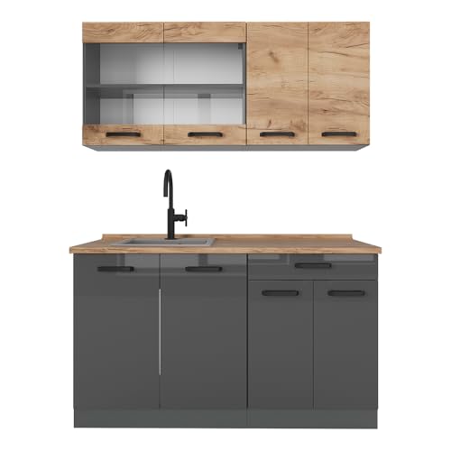Vicco Cocina versátil R-Line, Oro Power Roble/Antracita, 140 cm Muebles Bicolor, ENC Roble