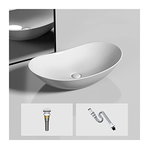 NIXCON Lavabos de baño ovalados de 20.4 x 12.5 pulgadas, encimera ovalada, de cerámica mate, lavabo de tocador con recipiente de drenaje emergente Si